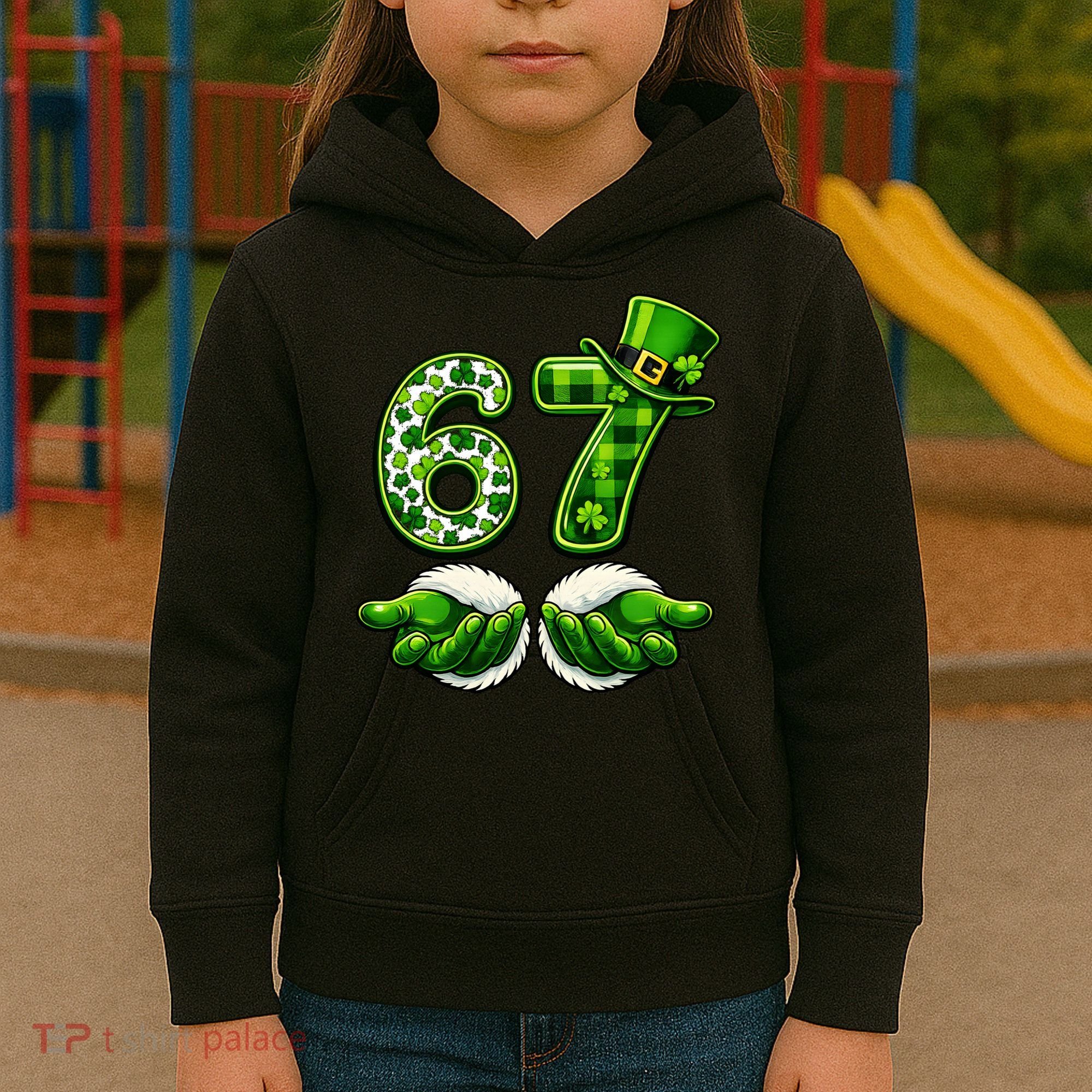 Six Seven Meme 67 St Patricks Day Shamrock Irish Clover Kids Hoodie