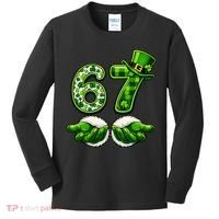 Six Seven Meme 67 St Patricks Day Shamrock Irish Clover Kids Long Sleeve Shirt thumb 0