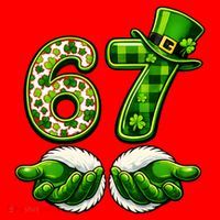 Six Seven Meme 67 St Patricks Day Shamrock Irish Clover Santa Hat thumb 1