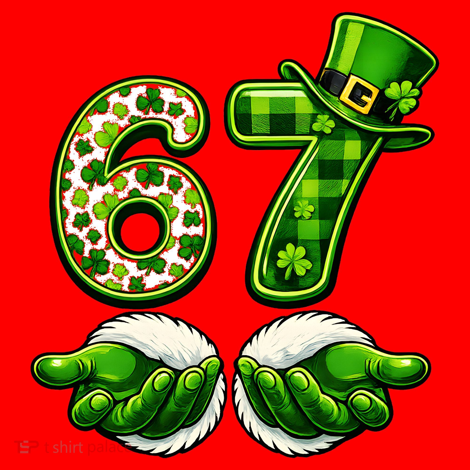 Six Seven Meme 67 St Patricks Day Shamrock Irish Clover Santa Hat