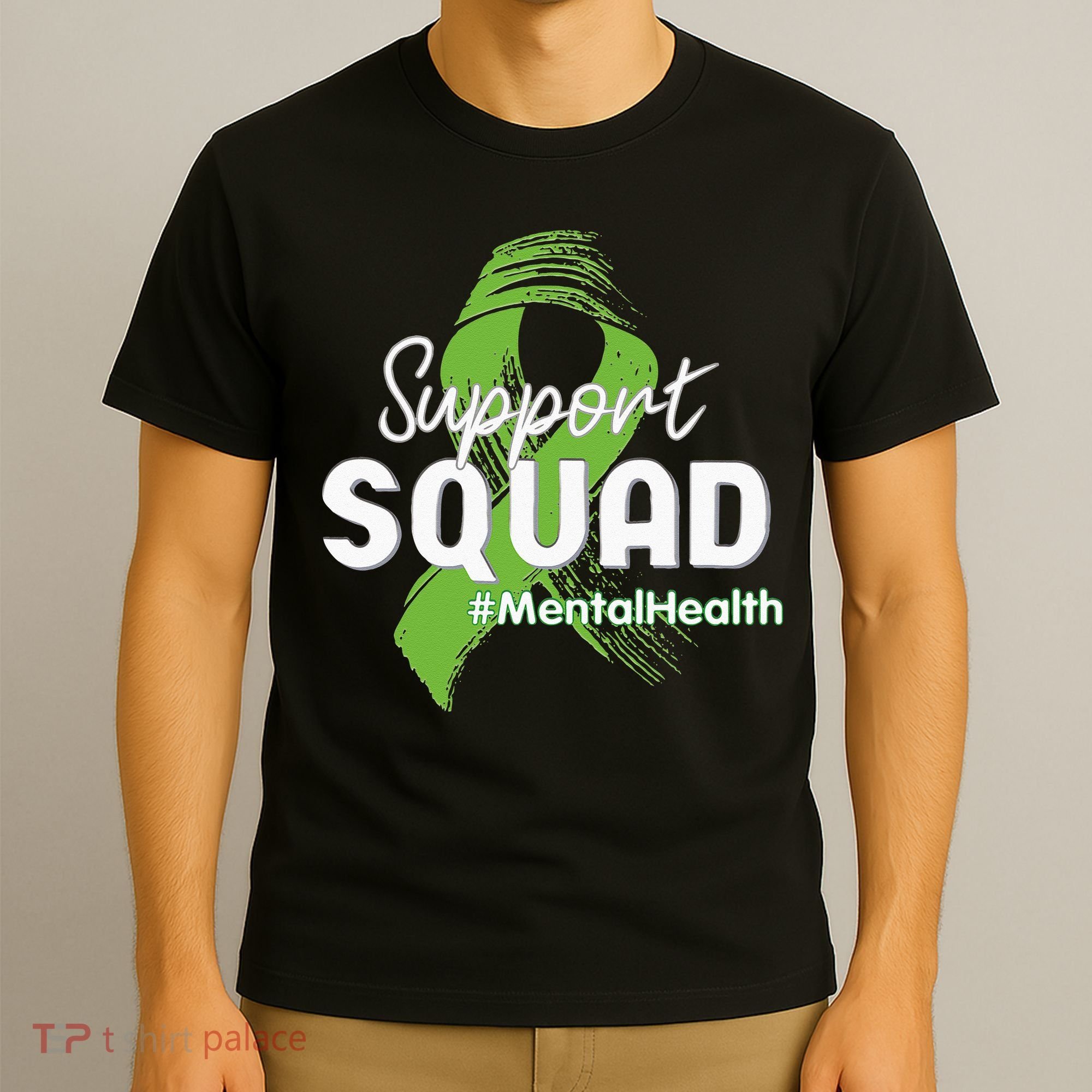 Support Squad Mental Health Awareness Lime Green Ribbon T-Shirt