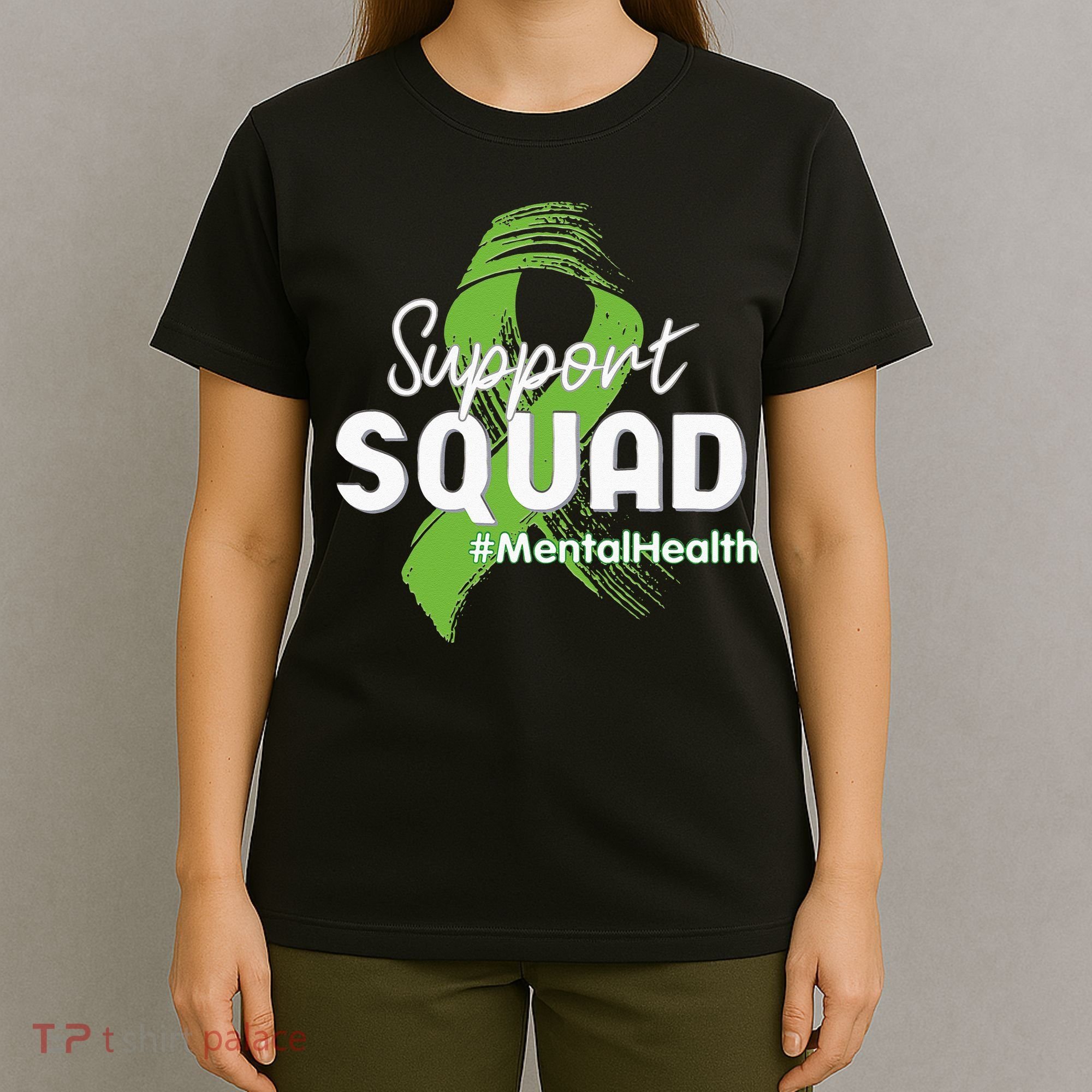 Support Squad Mental Health Awareness Lime Green Ribbon T-Shirt
