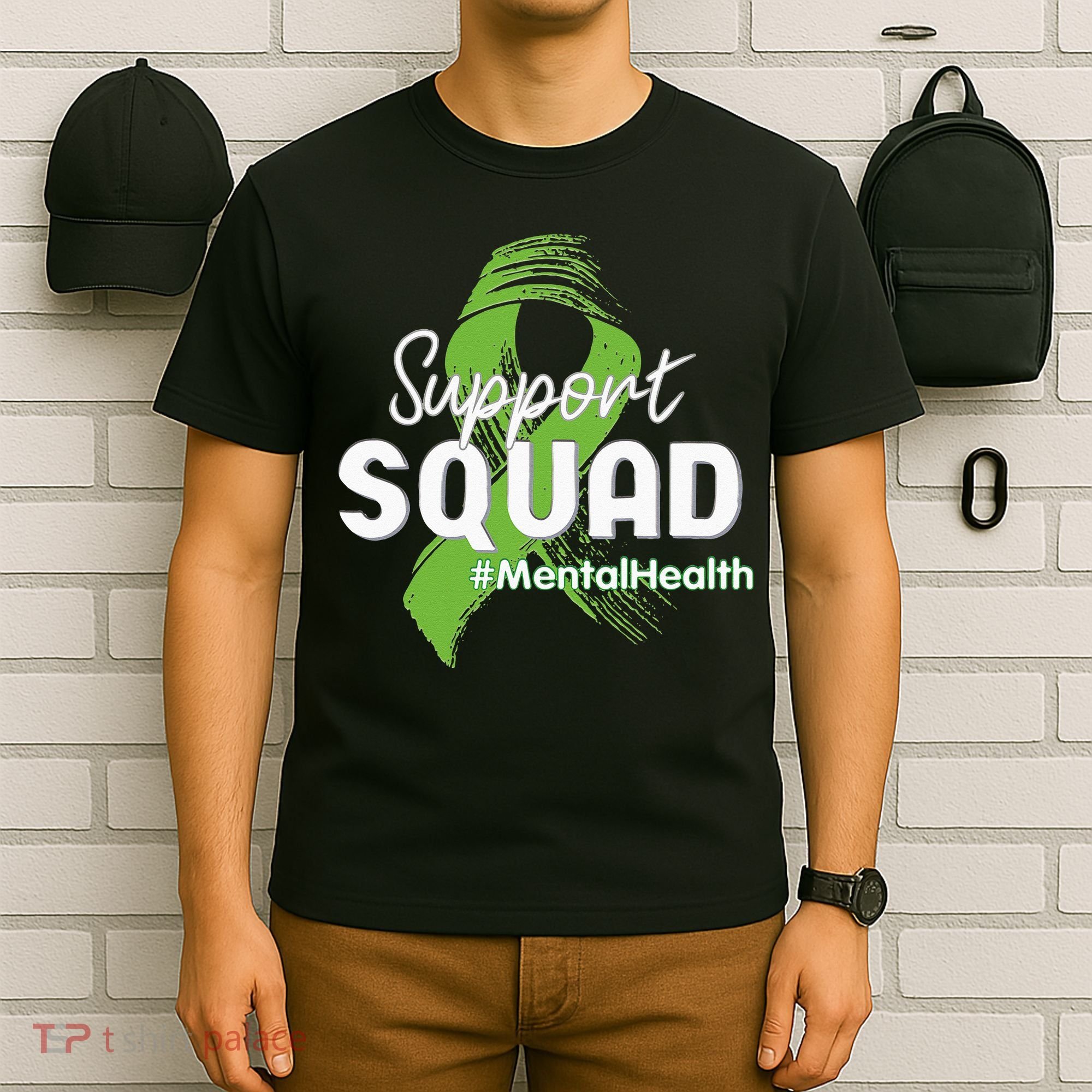 Support Squad Mental Health Awareness Lime Green Ribbon T-Shirt