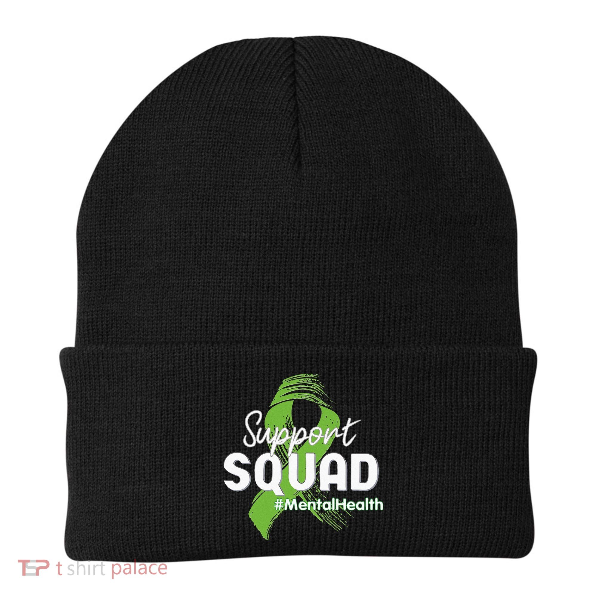 Support Squad Mental Health Awareness Lime Green Ribbon Beanie