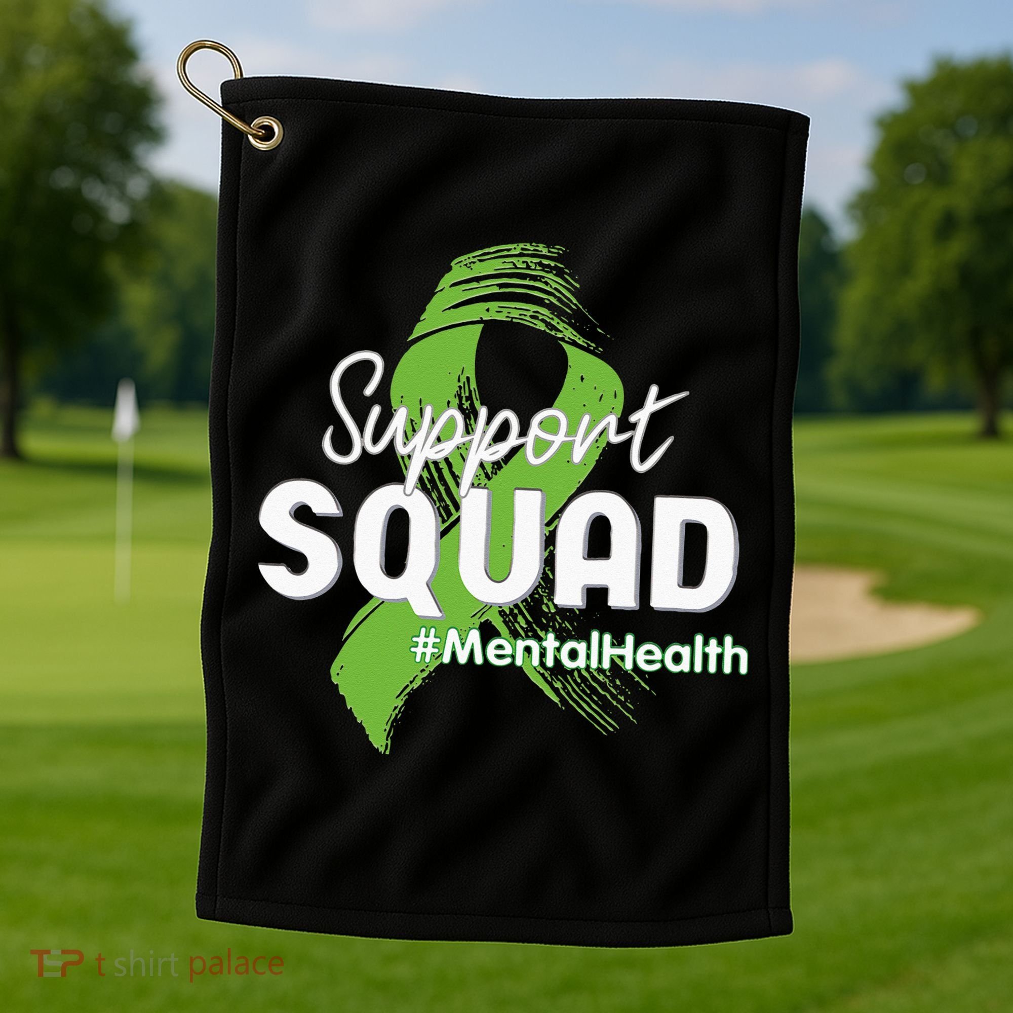 Support Squad Mental Health Awareness Lime Green Ribbon Golf Towel