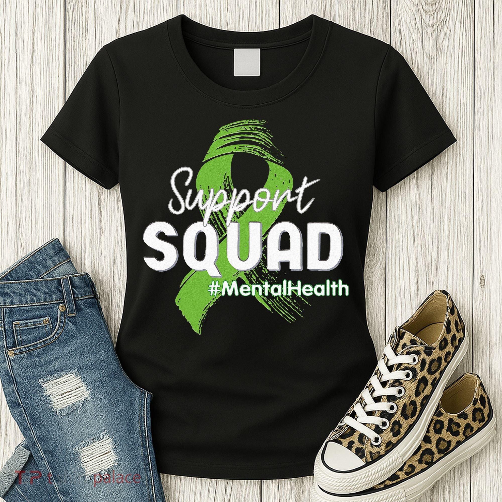 Support Squad Mental Health Awareness Lime Green Ribbon Women's T-Shirt