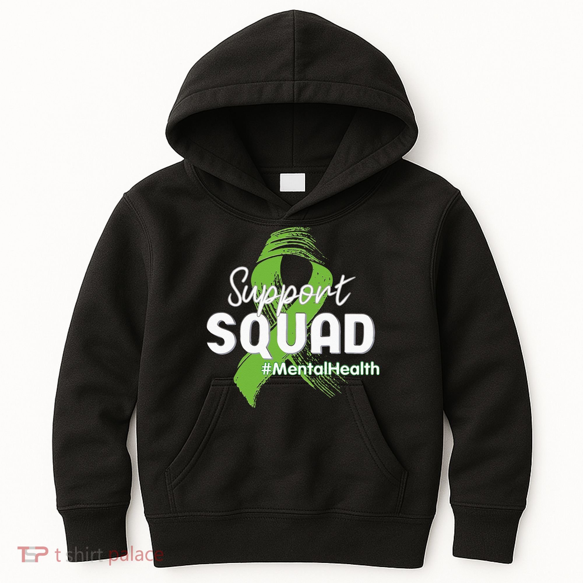 Support Squad Mental Health Awareness Lime Green Ribbon Kids Hoodie