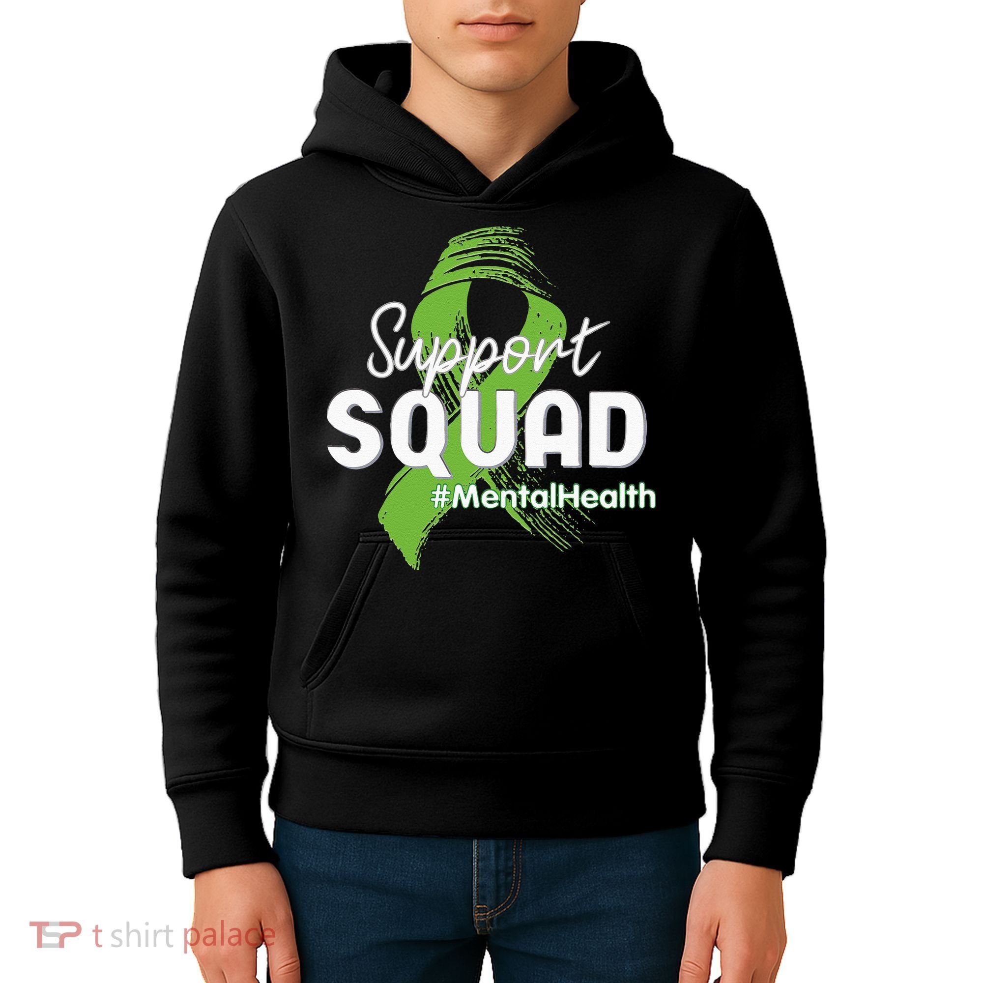 Support Squad Mental Health Awareness Lime Green Ribbon Kids Hoodie