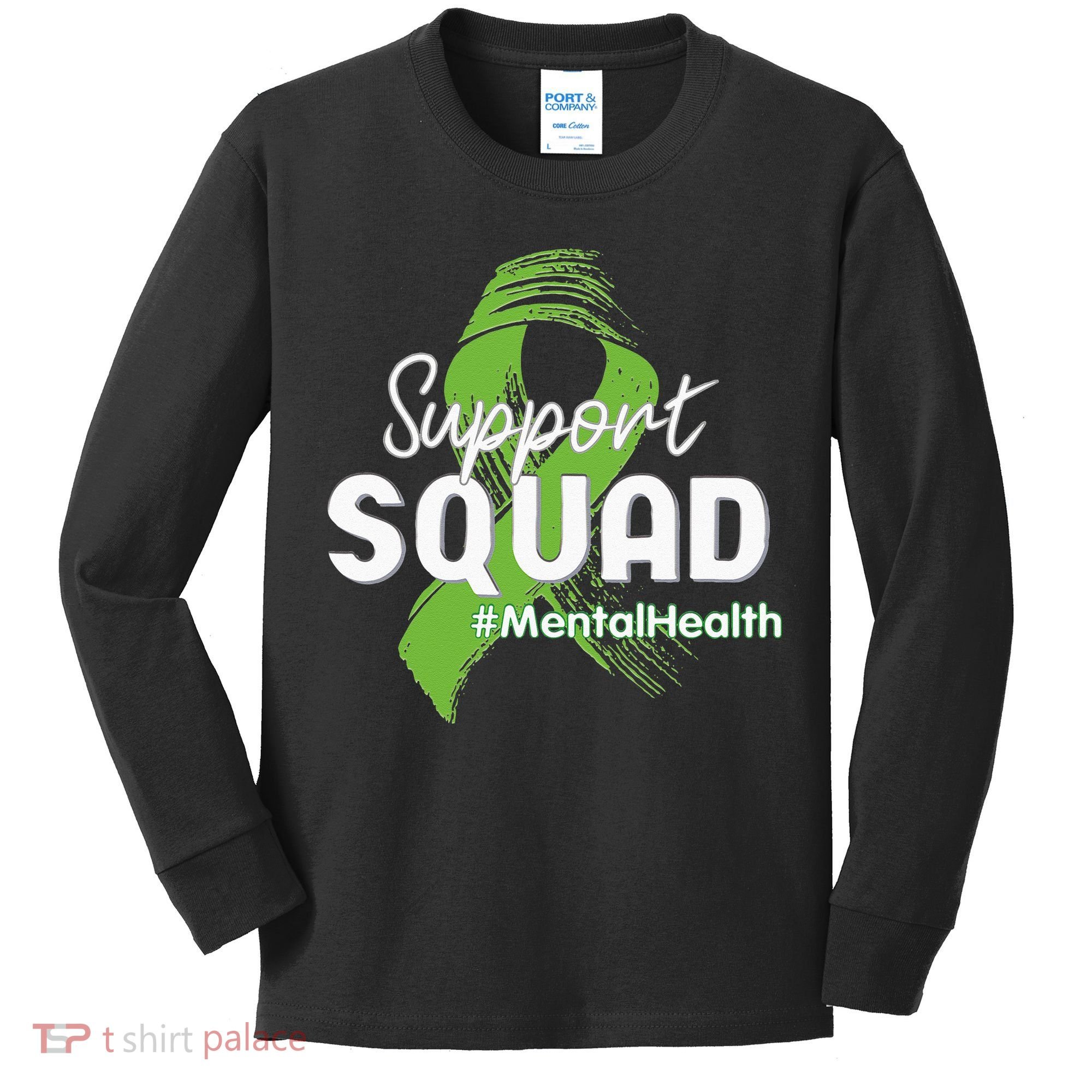 Support Squad Mental Health Awareness Lime Green Ribbon Kids Long Sleeve Shirt