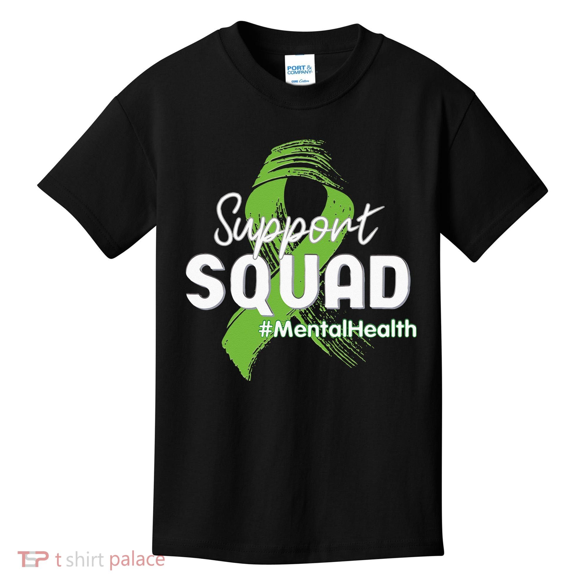 Support Squad Mental Health Awareness Lime Green Ribbon Kids T-Shirt