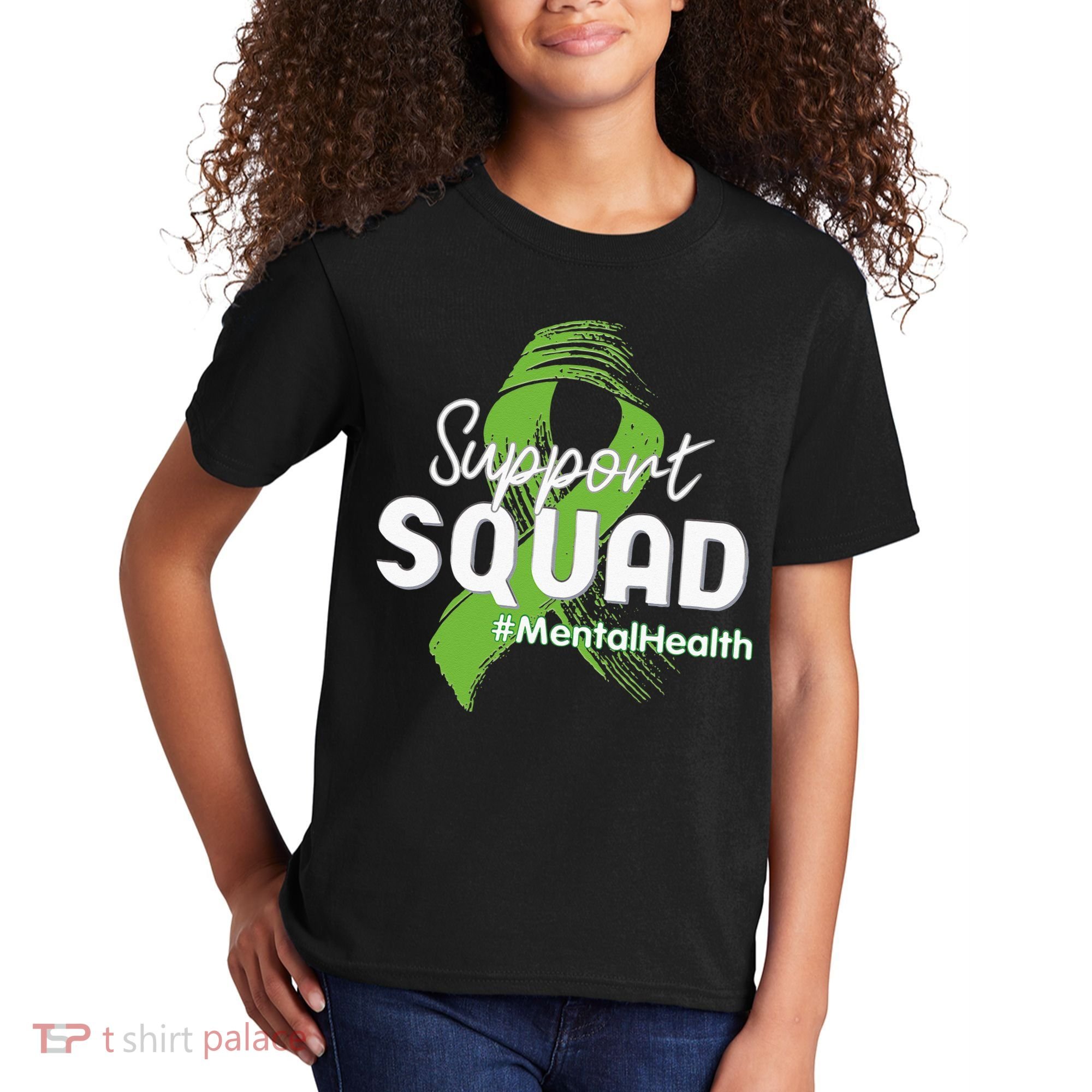Support Squad Mental Health Awareness Lime Green Ribbon Kids T-Shirt