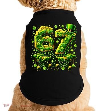 Six Seven Meme 67 St Patricks Day 6-7 Irish Clover Doggie Tank