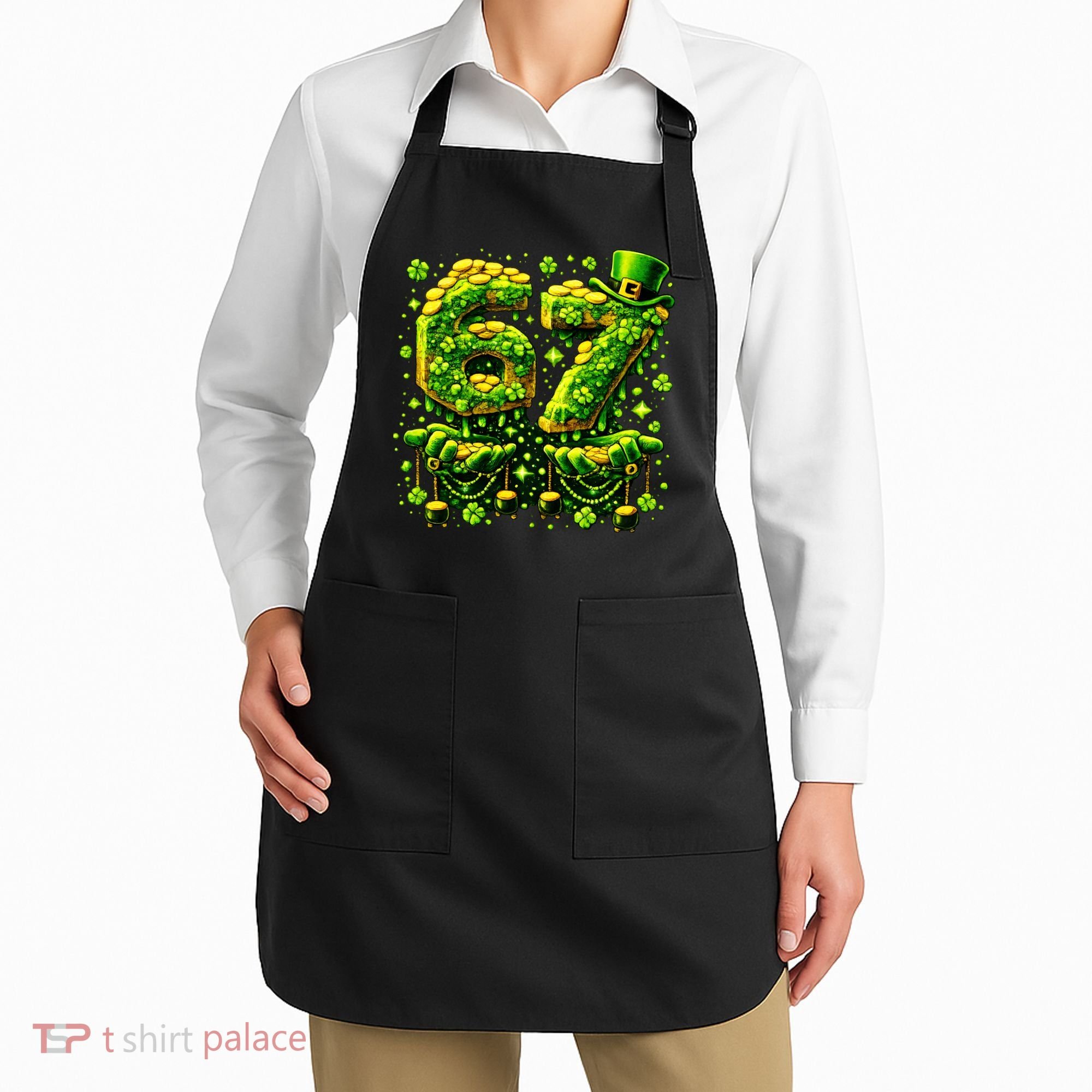 Six Seven Meme 67 St Patricks Day 6-7 Irish Clover Apron