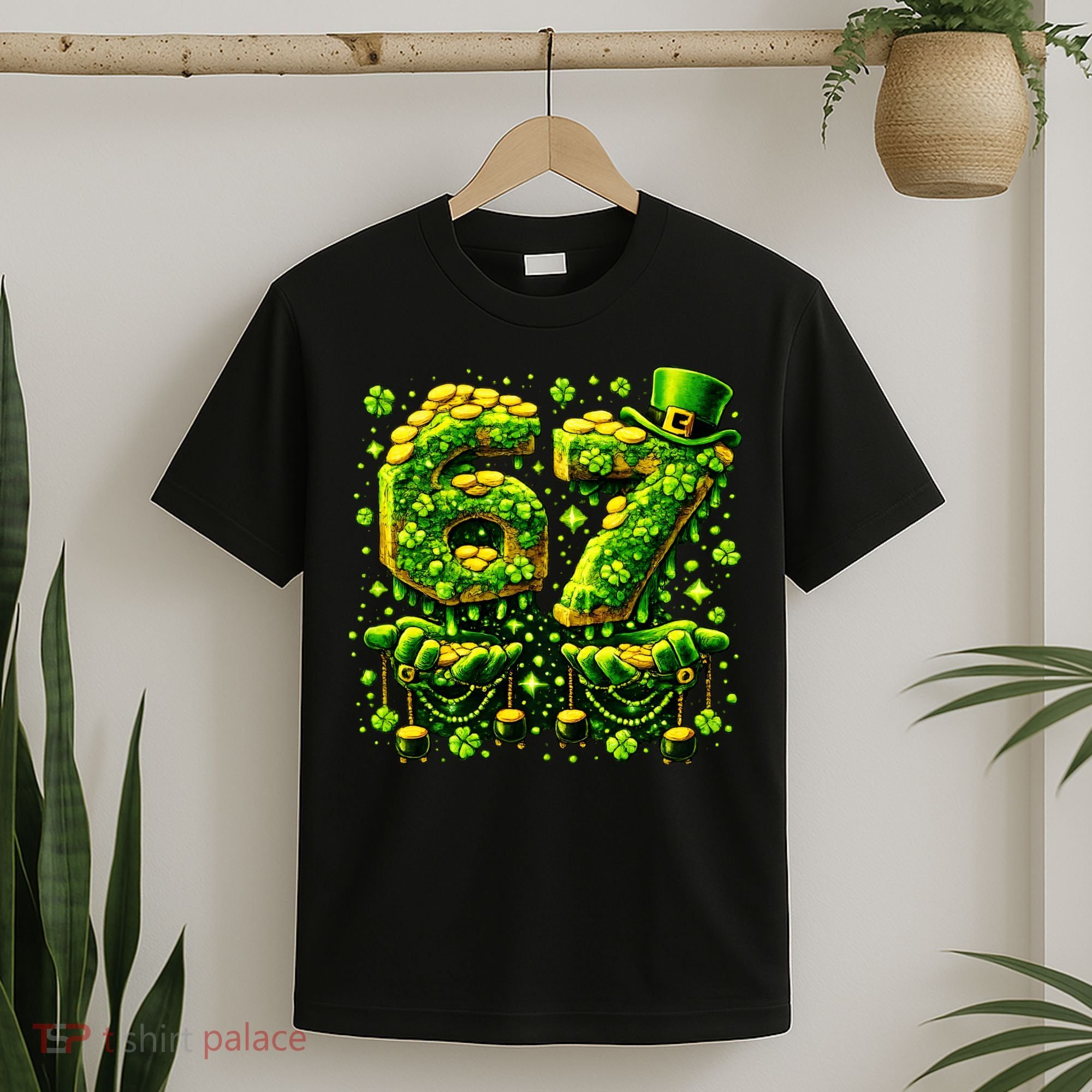 Six Seven Meme 67 St Patricks Day 6-7 Irish Clover T-Shirt