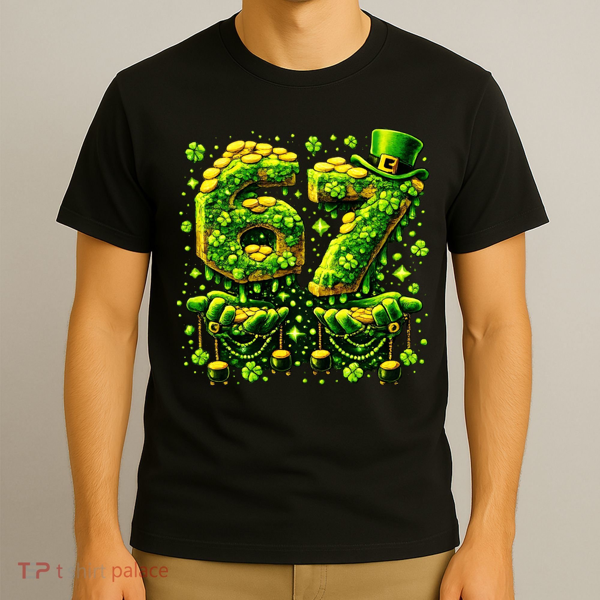 Six Seven Meme 67 St Patricks Day 6-7 Irish Clover T-Shirt