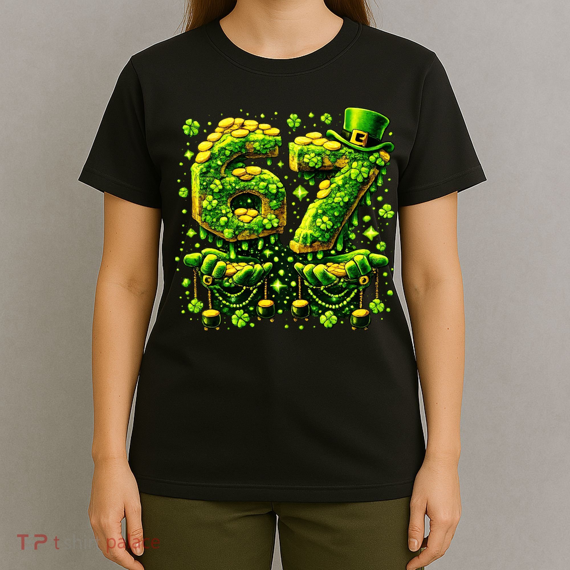 Six Seven Meme 67 St Patricks Day 6-7 Irish Clover T-Shirt