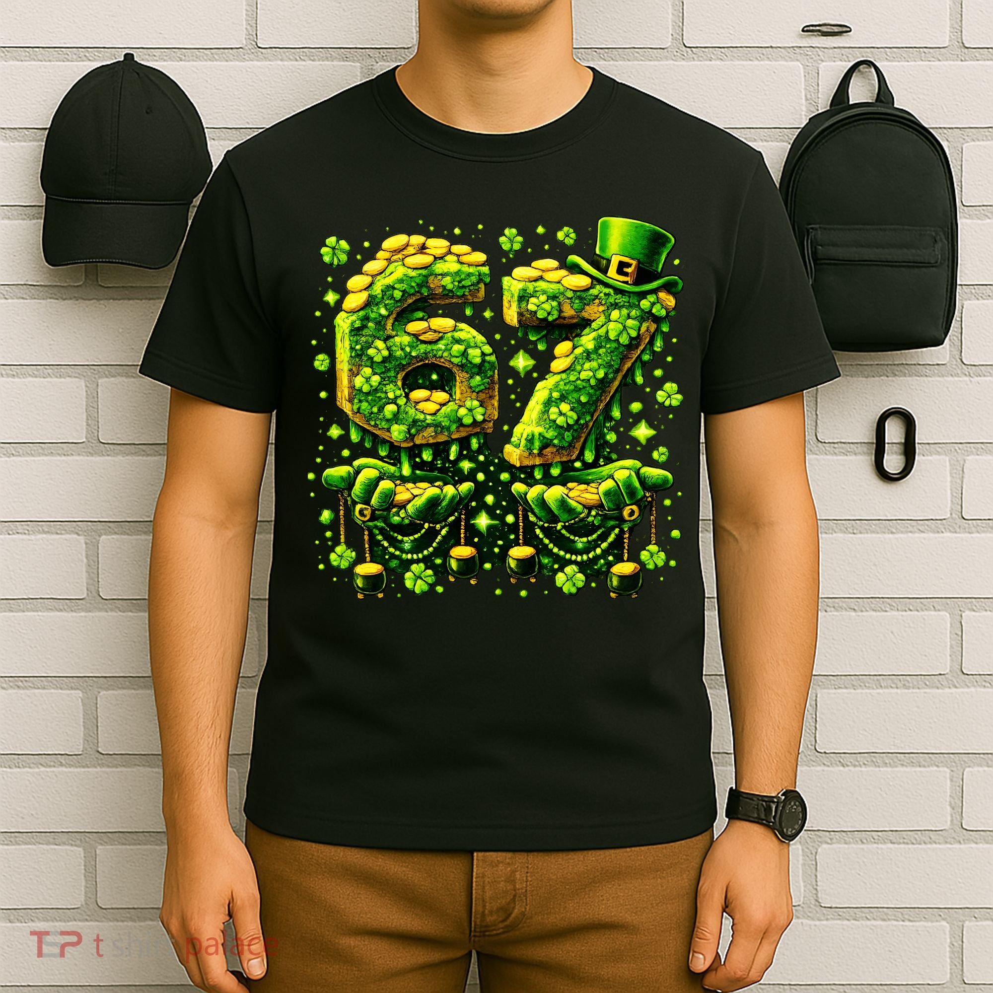 Six Seven Meme 67 St Patricks Day 6-7 Irish Clover T-Shirt