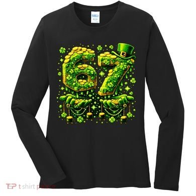 Six Seven Meme 67 St Patricks Day 6-7 Irish Clover Women's Long Sleeve Shirt