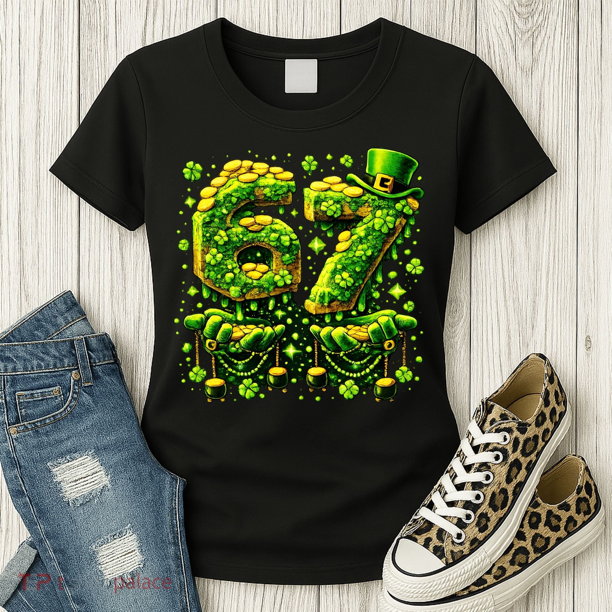Six Seven Meme 67 St Patricks Day 6-7 Irish Clover Women's T-Shirt