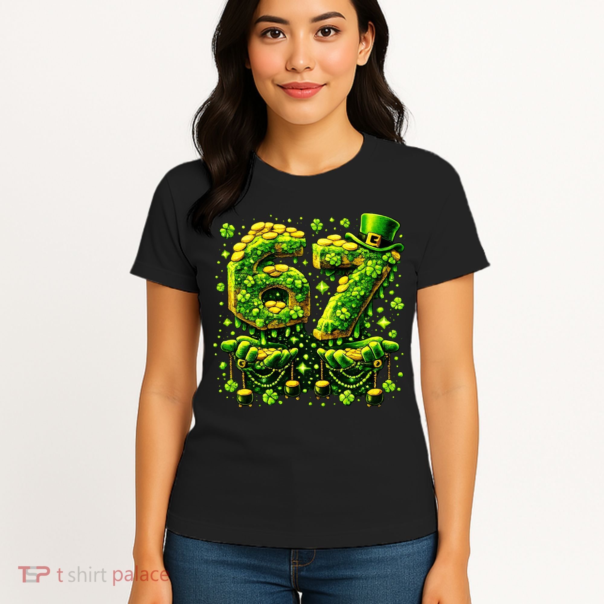 Six Seven Meme 67 St Patricks Day 6-7 Irish Clover Women's T-Shirt