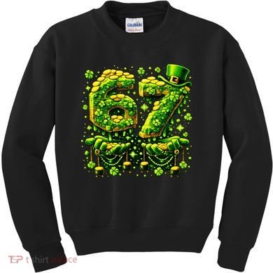Six Seven Meme 67 St Patricks Day 6-7 Irish Clover Kids Sweatshirt