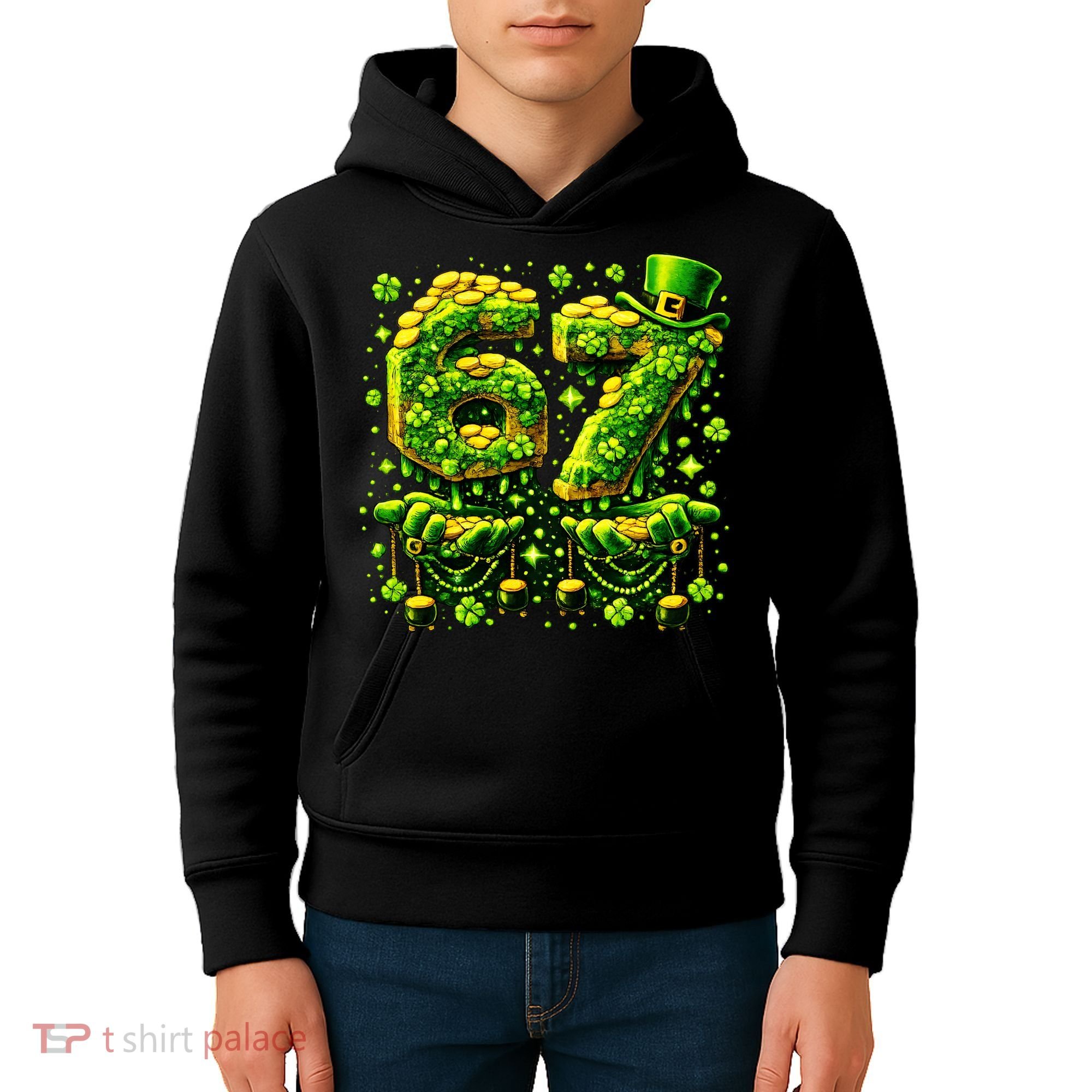 Six Seven Meme 67 St Patricks Day 6-7 Irish Clover Kids Hoodie