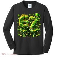 Six Seven Meme 67 St Patricks Day 6-7 Irish Clover Kids Long Sleeve Shirt thumb 0