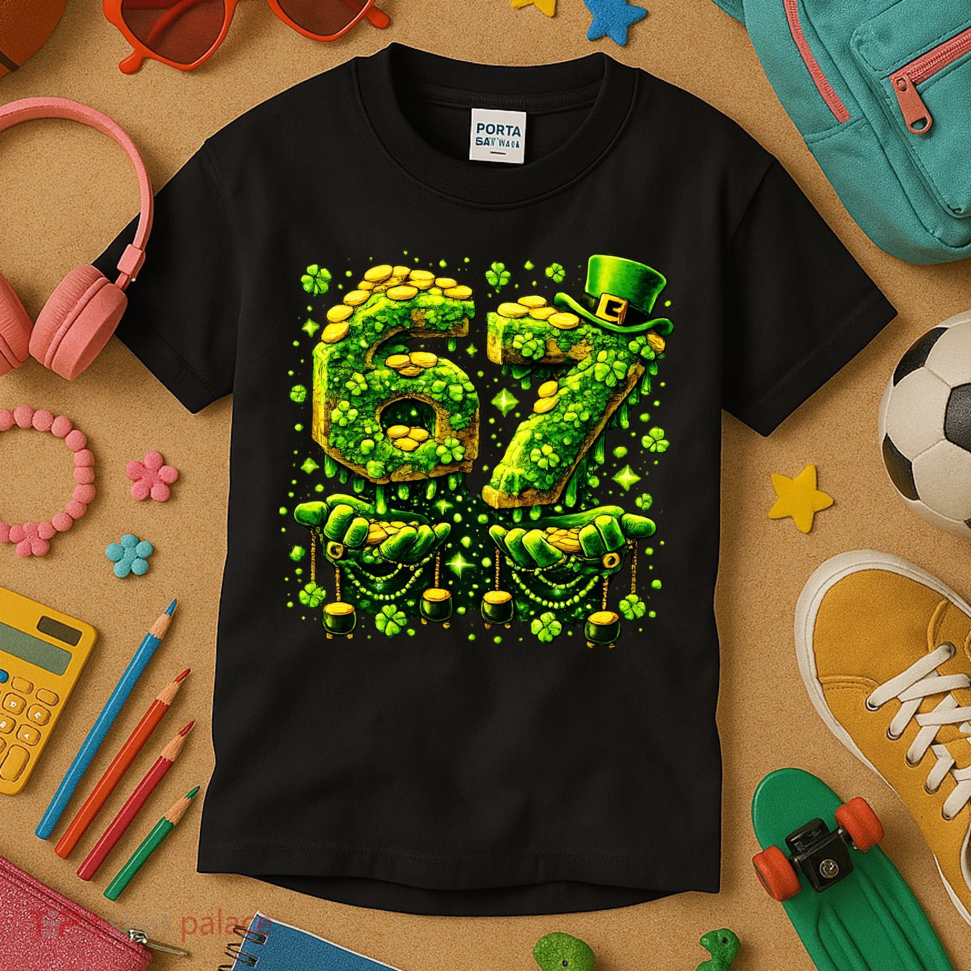 Six Seven Meme 67 St Patricks Day 6-7 Irish Clover Kids T-Shirt