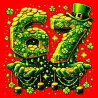 Six Seven Meme 67 St Patricks Day 6-7 Irish Clover Santa Hat thumb 1