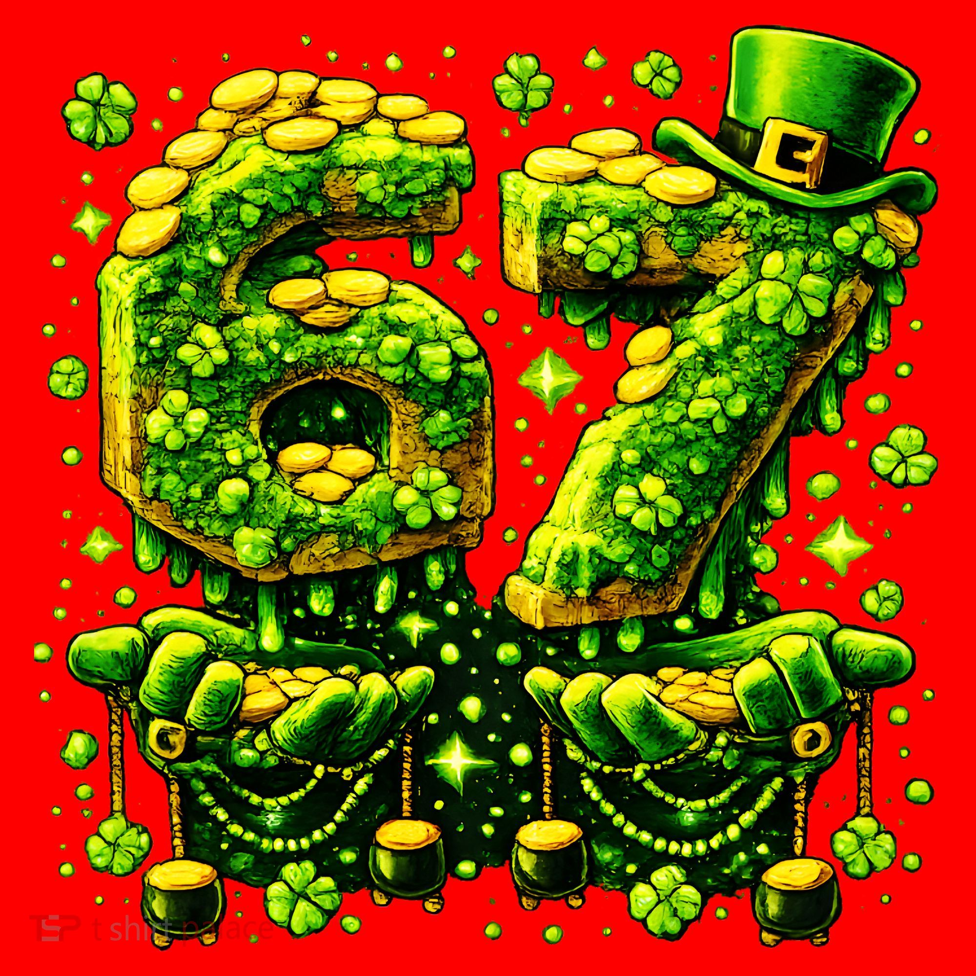 Six Seven Meme 67 St Patricks Day 6-7 Irish Clover Santa Hat