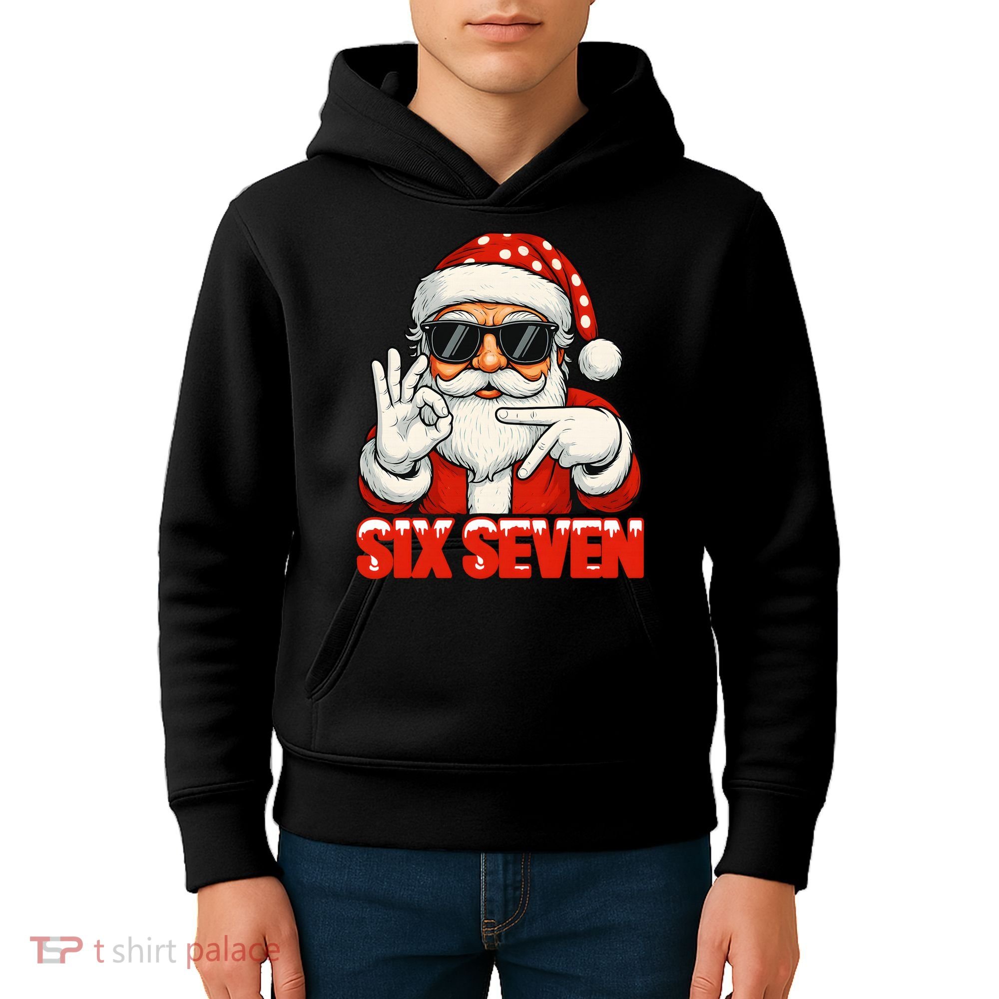 Six Seven Meme Christmas Cool Santa Saying 6-7 Kids Hoodie