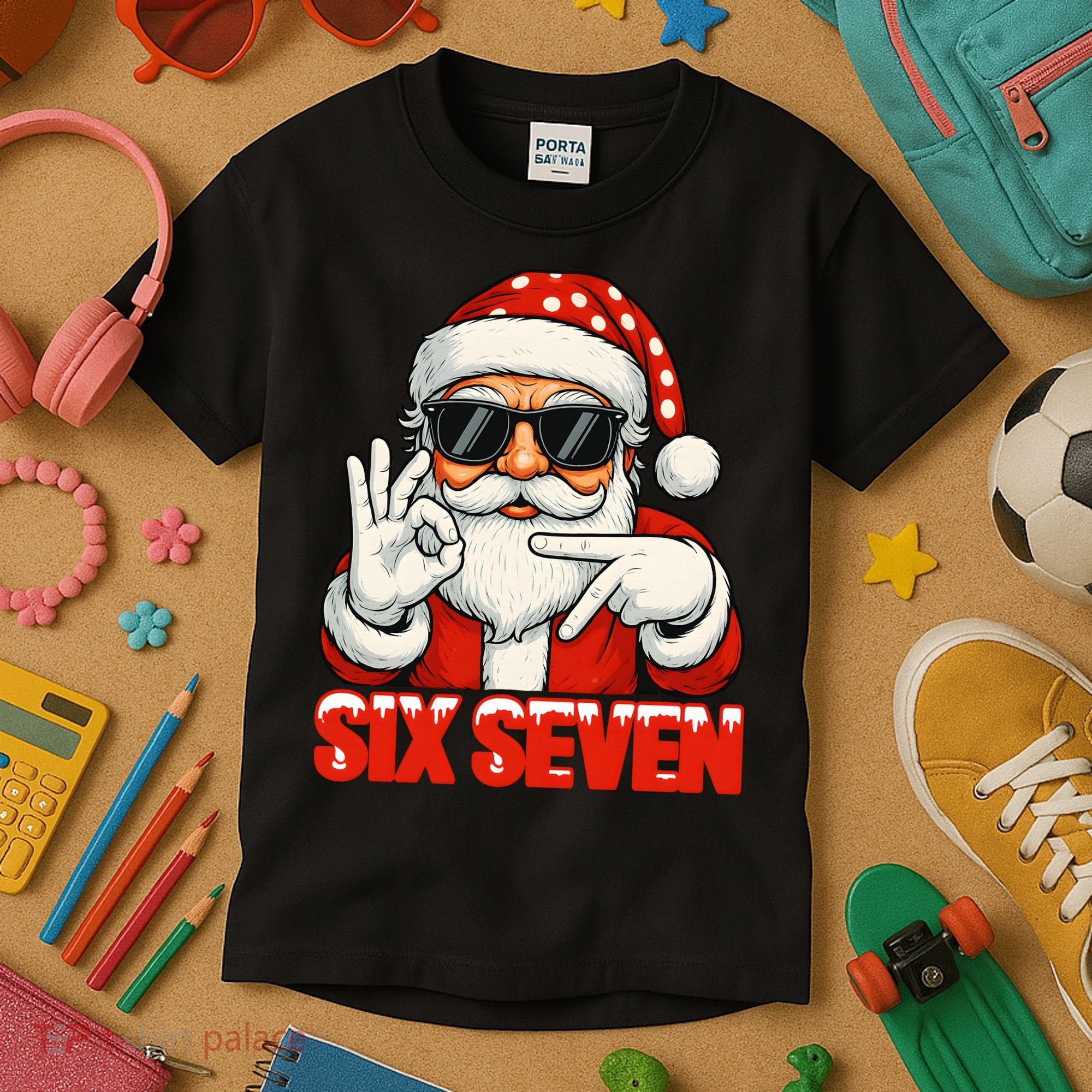 Six Seven Meme Christmas Cool Santa Saying 6-7 Kids T-Shirt