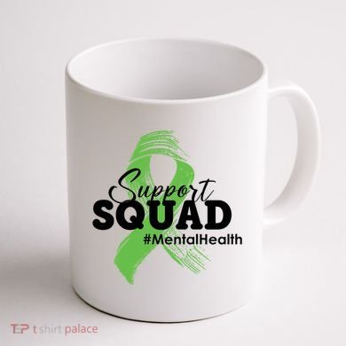 Support Squad Mental Health Awareness Ribbon Coffee Mug back
