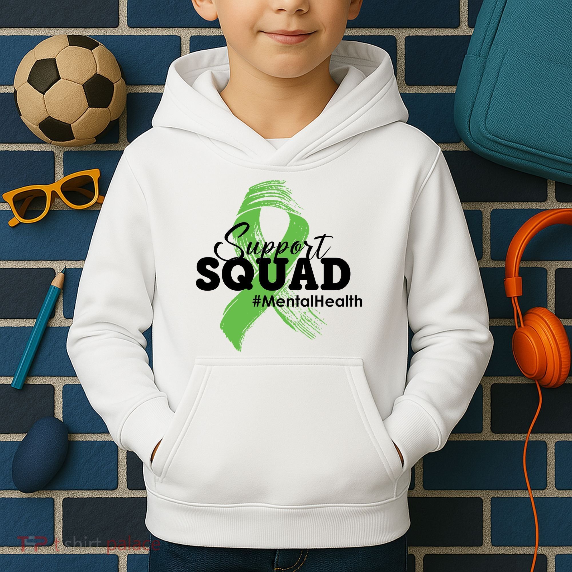 Support Squad Mental Health Awareness Ribbon Kids Hoodie