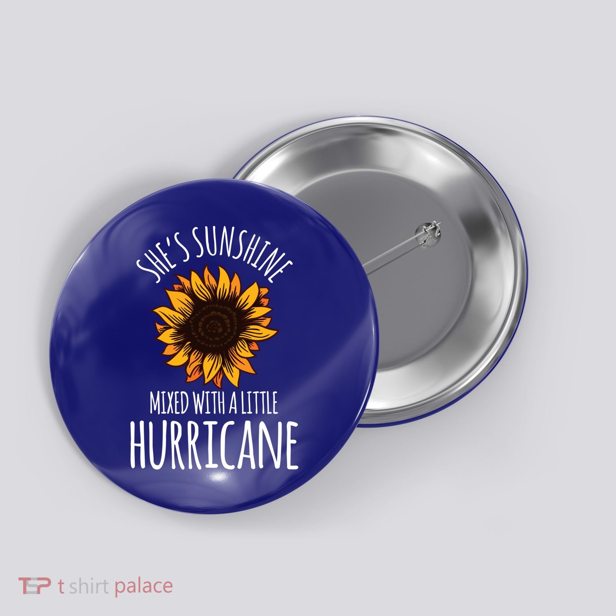 She's Sunshine Mixed With A Little Hurricane Funny Summer Great Gift Button