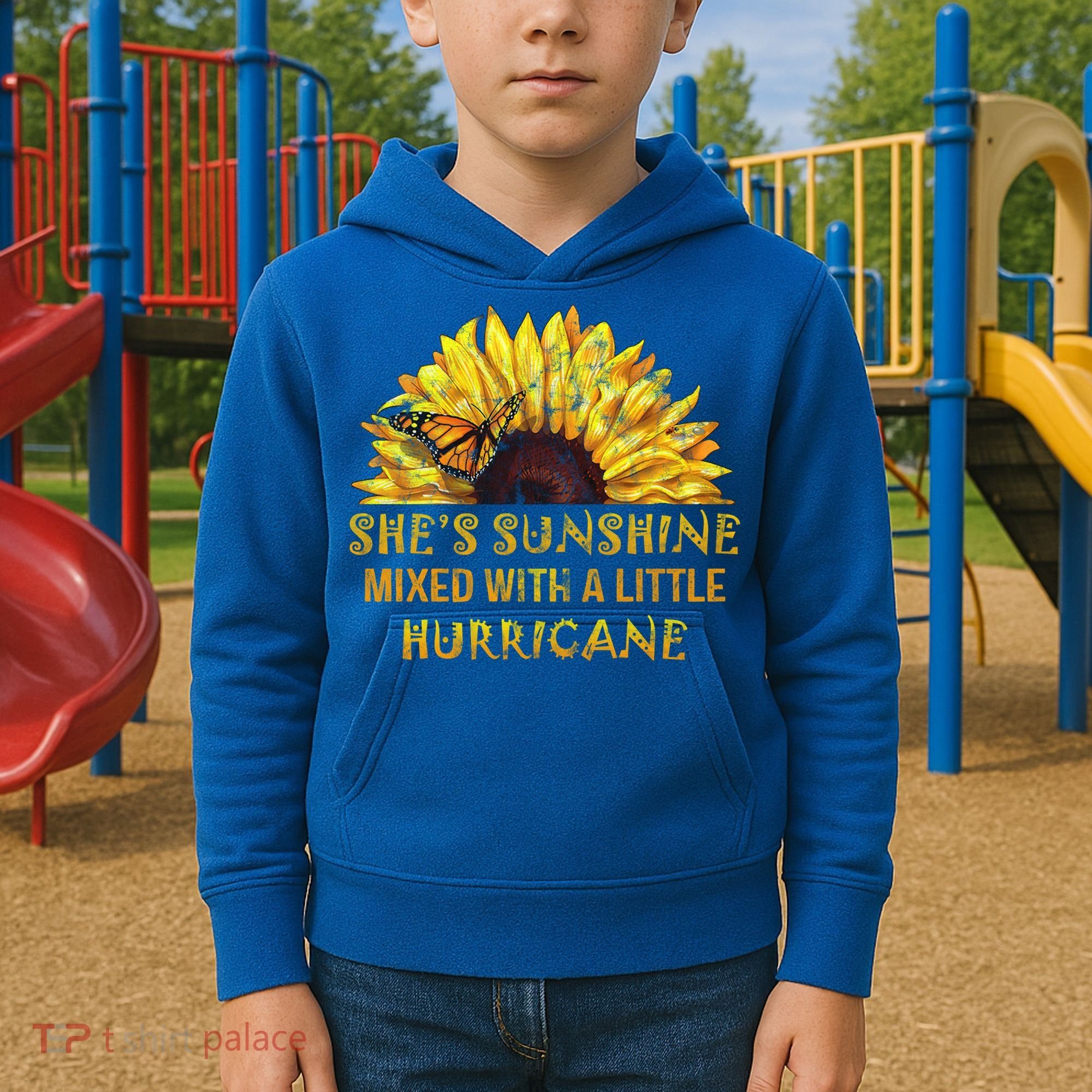 She's Sunshine Mixed With A Little Hurricane Sunflower Meaningful Gift Kids Hoodie