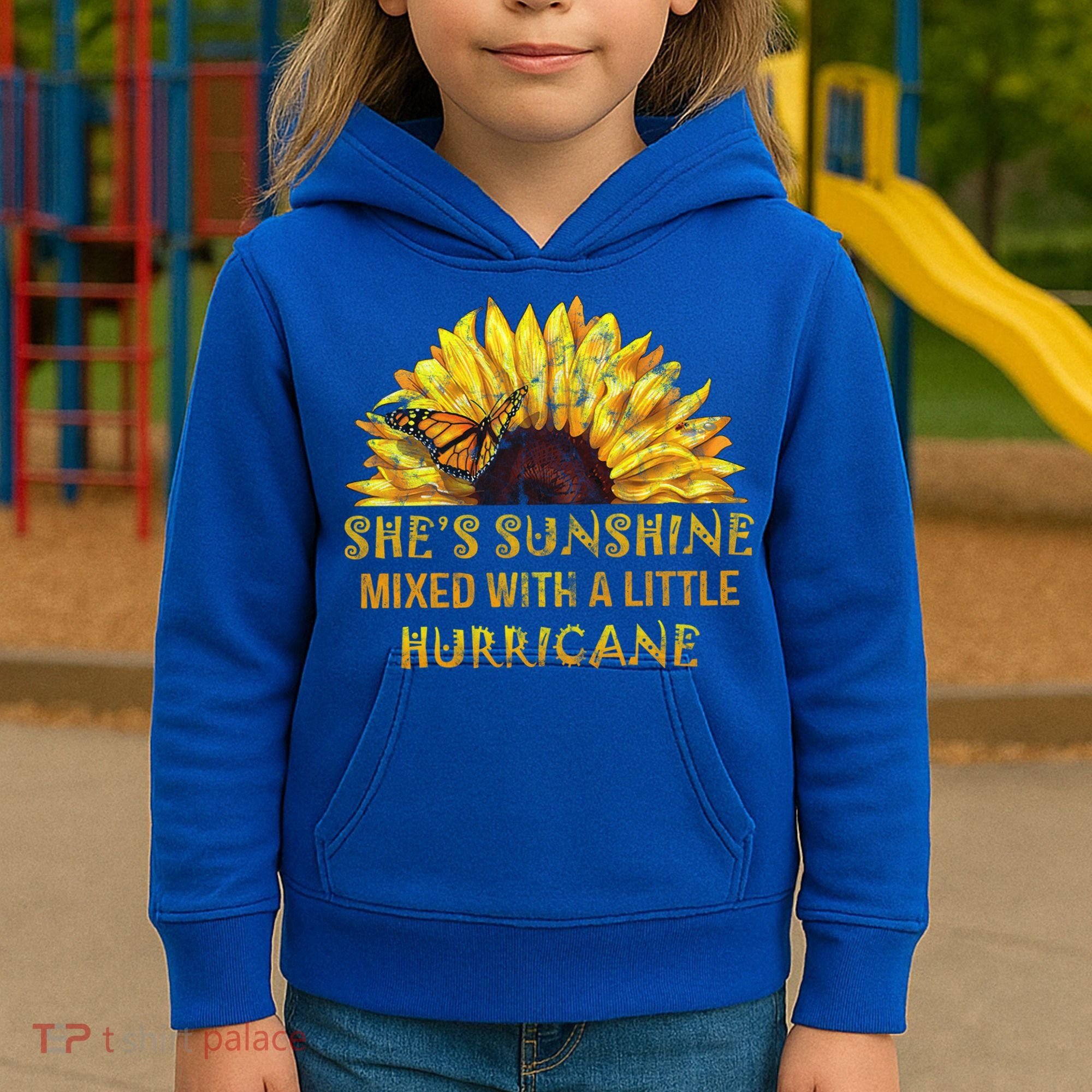 She's Sunshine Mixed With A Little Hurricane Sunflower Meaningful Gift Kids Hoodie