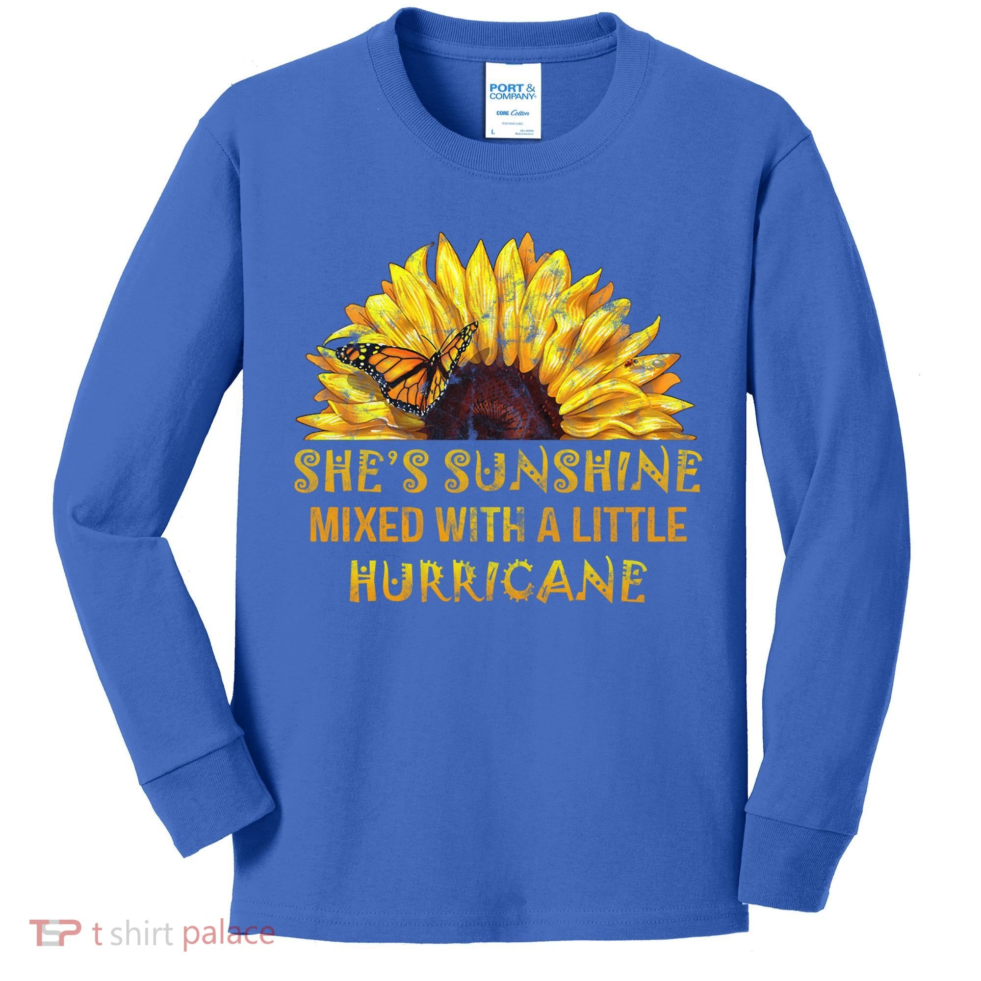 She's Sunshine Mixed With A Little Hurricane Sunflower Meaningful Gift Kids Long Sleeve Shirt
