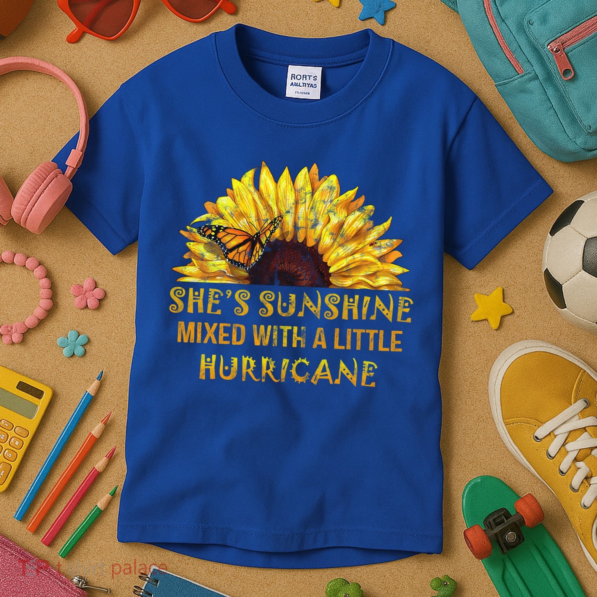 She's Sunshine Mixed With A Little Hurricane Sunflower Meaningful Gift Kids T-Shirt