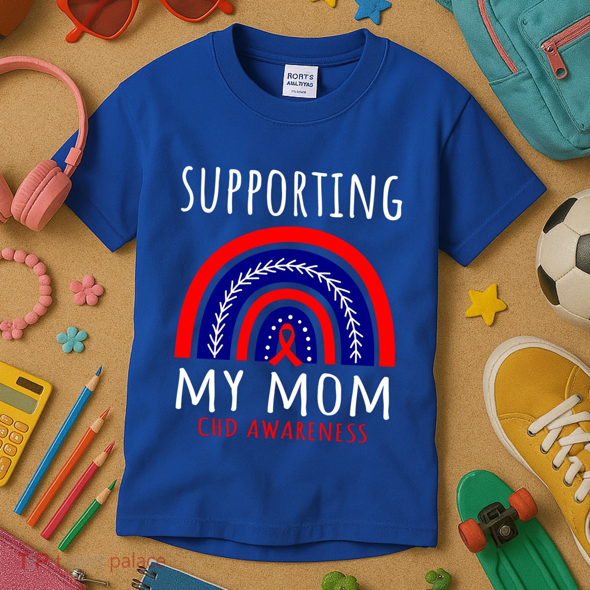 Support Squad Mom Chd Awareness Products Rainbow Graphic Great Gift Kids T-Shirt