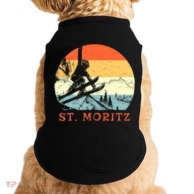 Ski St Moritz Switzerland Vintage Snow Skiing Vacation Gift Doggie Tank