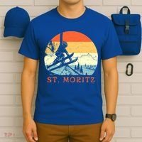 Ski St Moritz Switzerland Vintage Snow Skiing Vacation Gift T-Shirt thumb 6
