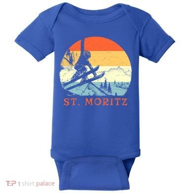 Ski St Moritz Switzerland Vintage Snow Skiing Vacation Gift Baby Bodysuit