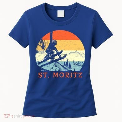 Ski St Moritz Switzerland Vintage Snow Skiing Vacation Gift Women's T-Shirt