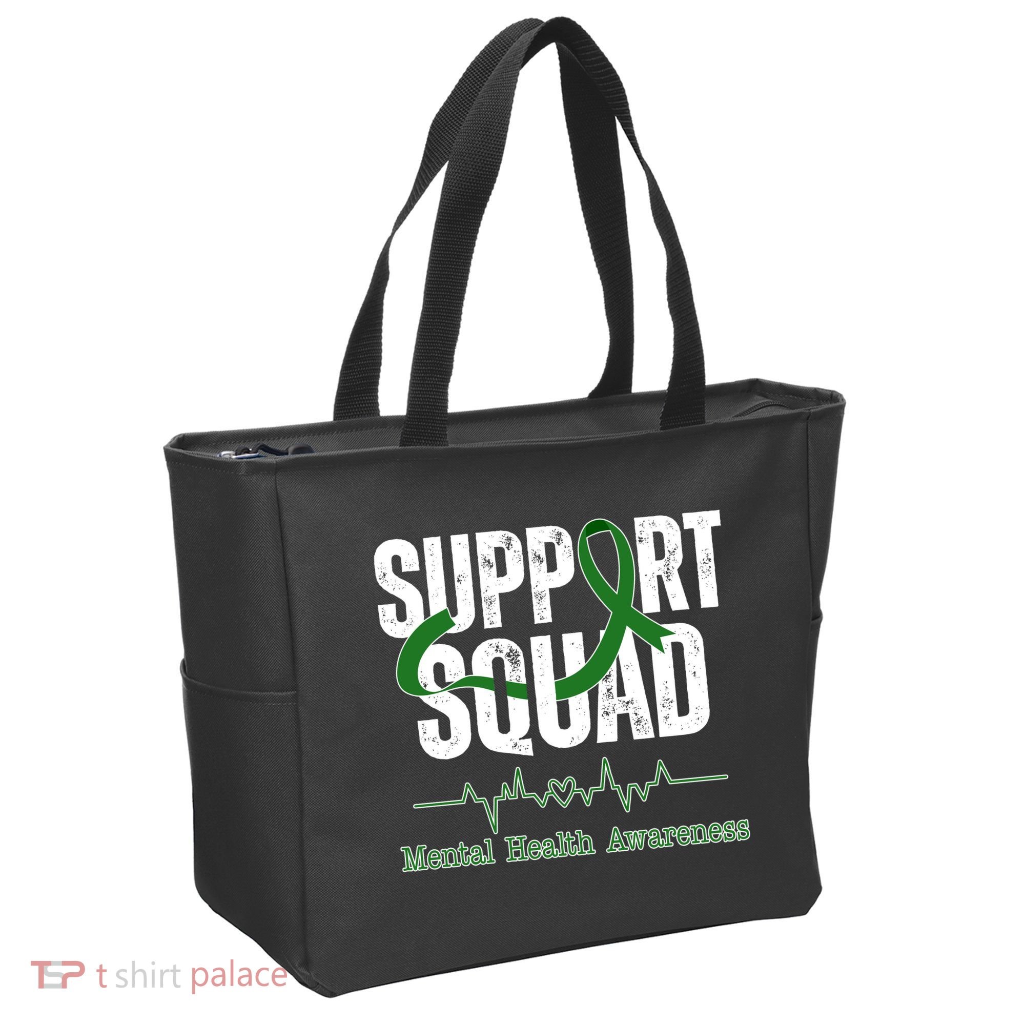 Support Squad Mental Health Awareness Heartbeat Ribbon Tote Bag