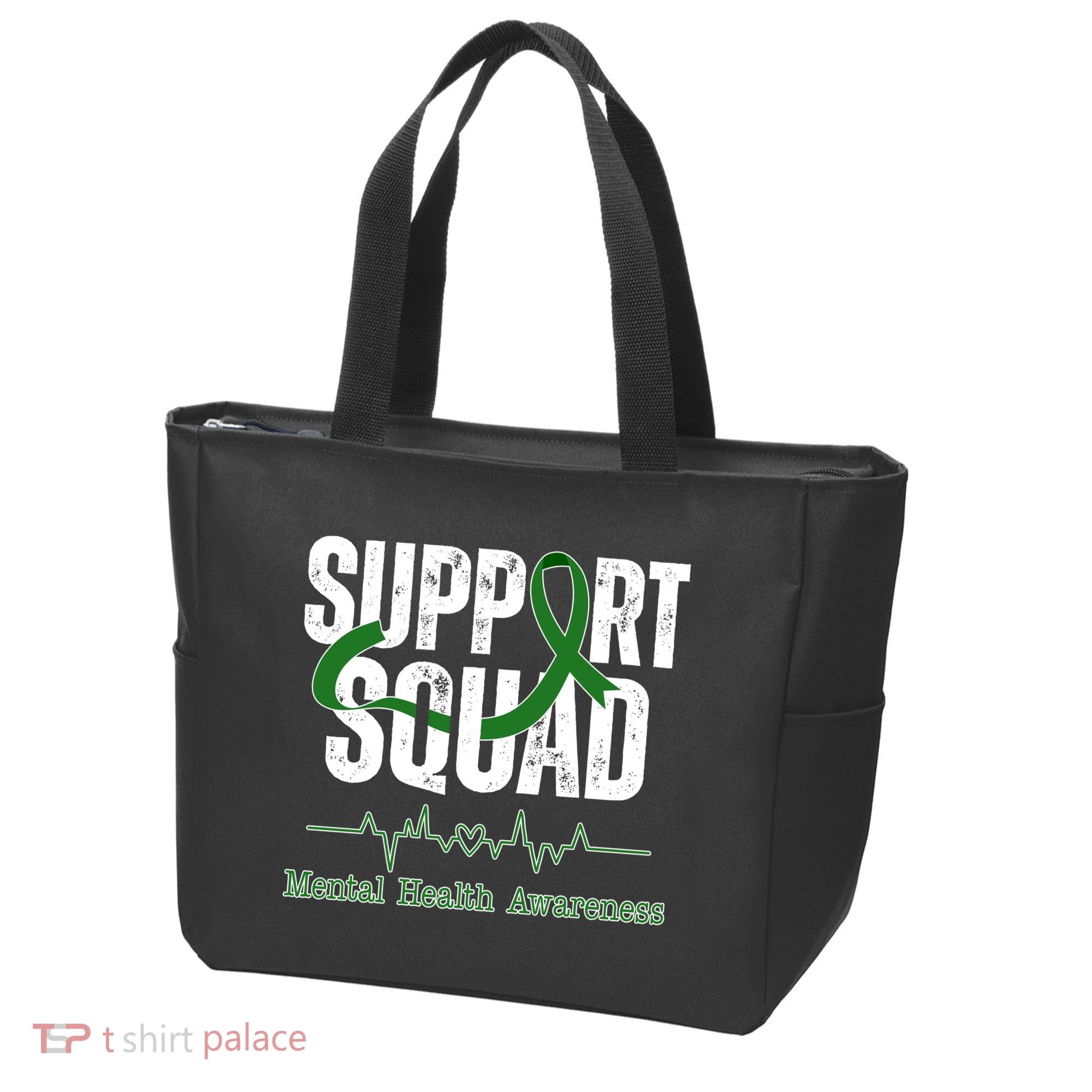 Support Squad Mental Health Awareness Heartbeat Ribbon Tote Bag