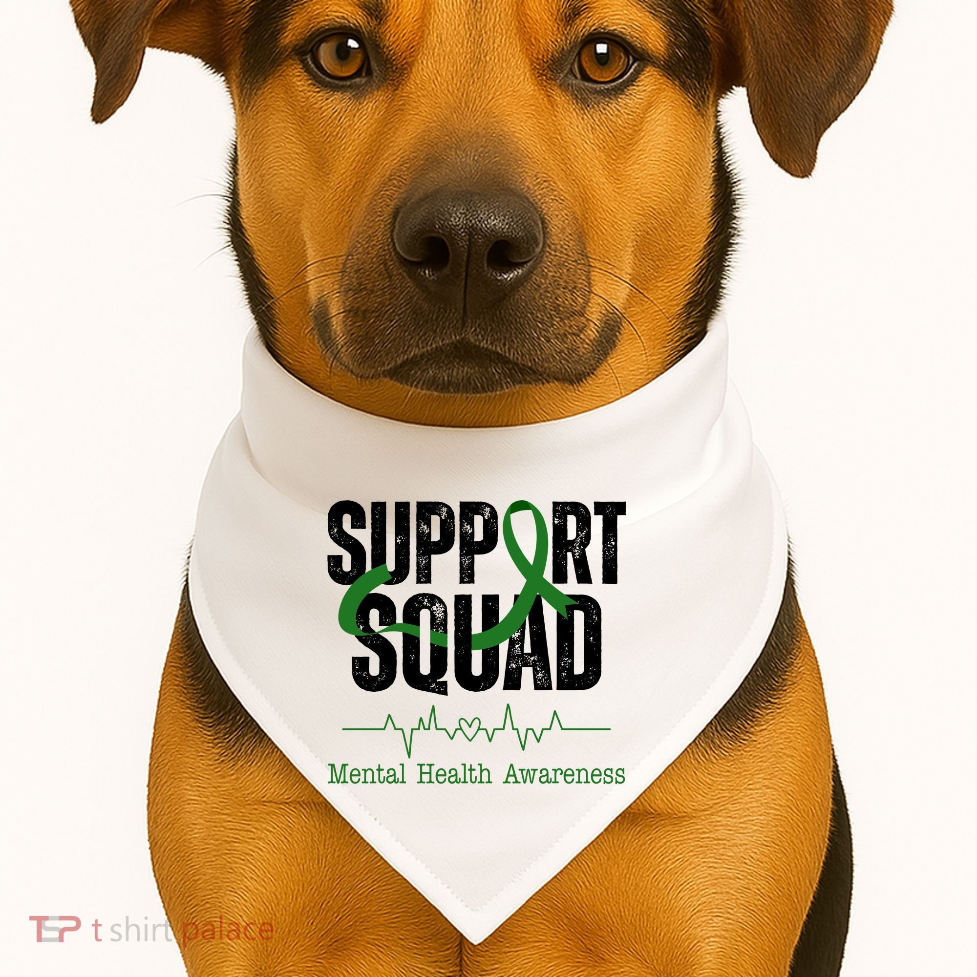 Support Squad Mental Health Awareness Heartbeat Ribbon USA-Made Doggie Bandana