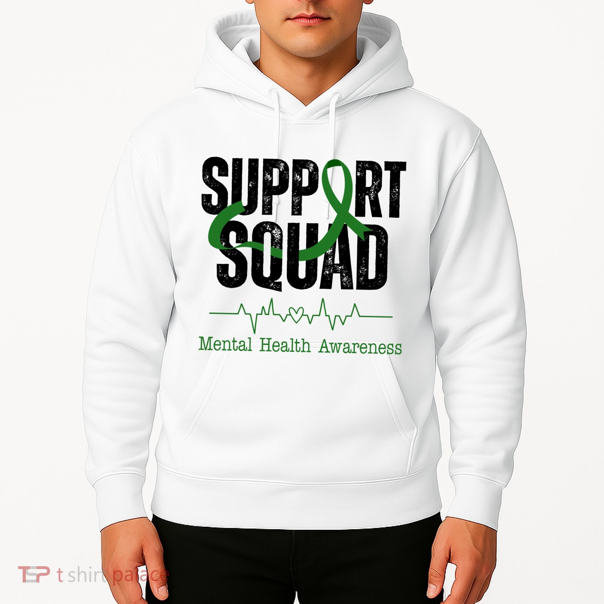 Support Squad Mental Health Awareness Heartbeat Ribbon Hoodie