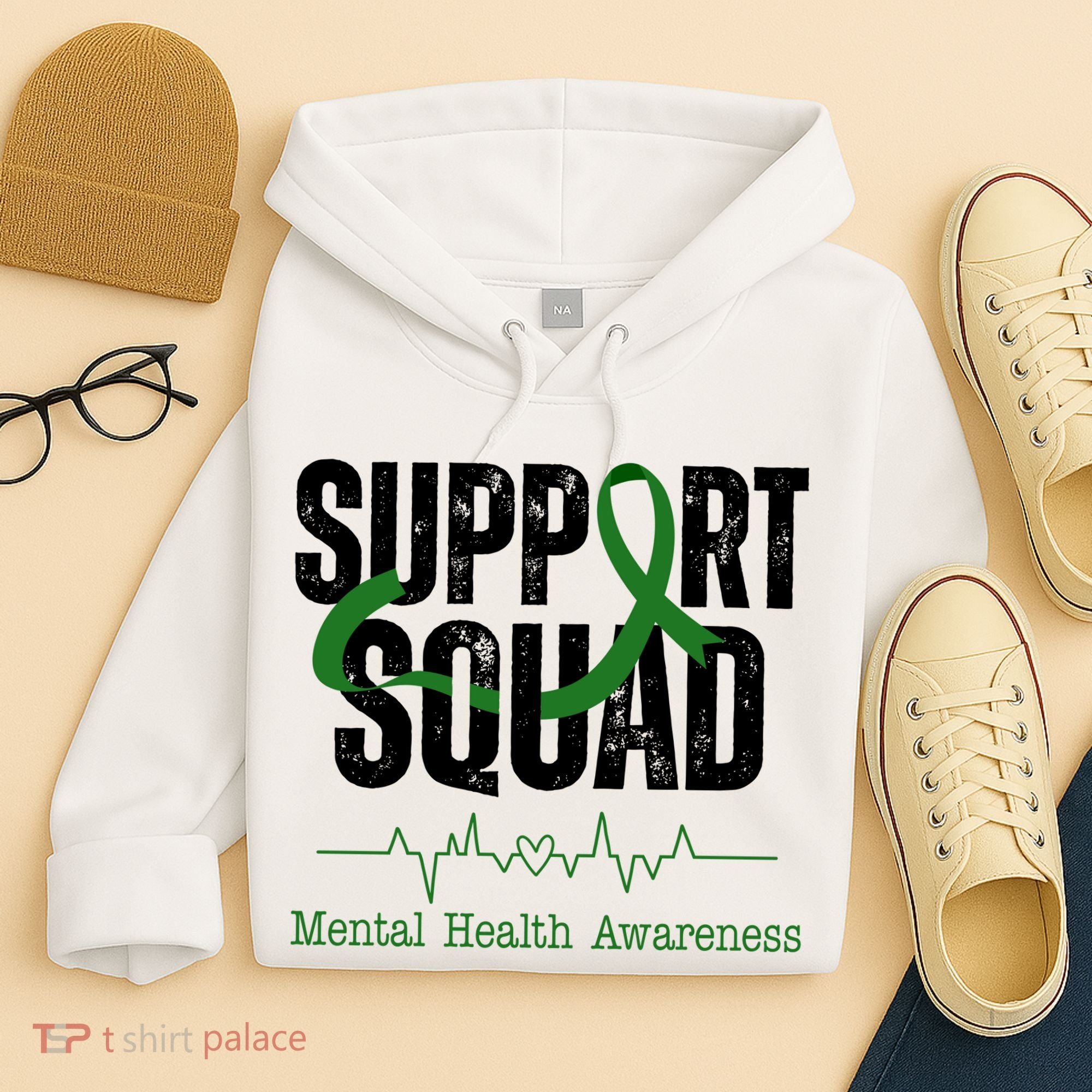 Support Squad Mental Health Awareness Heartbeat Ribbon Hoodie