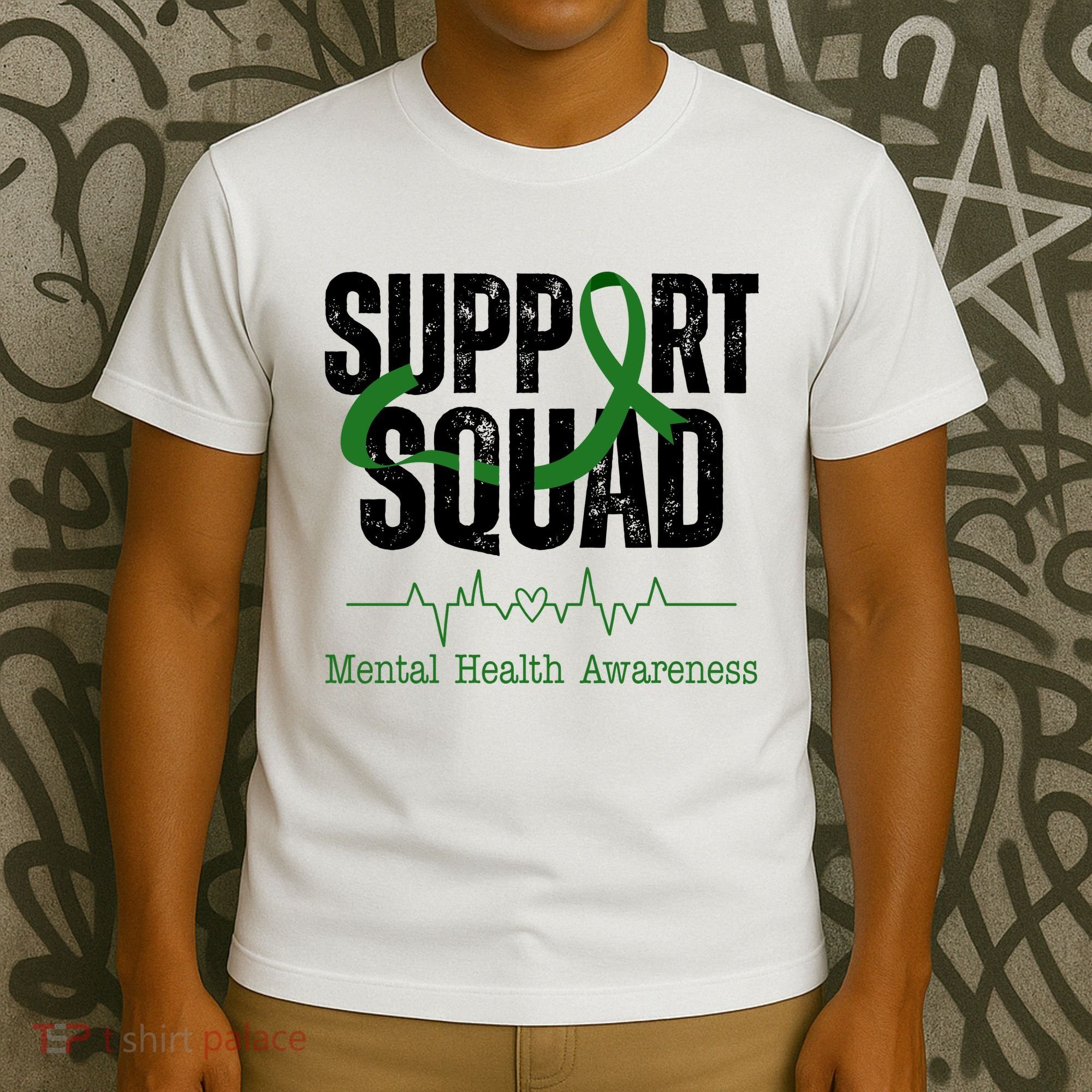 Support Squad Mental Health Awareness Heartbeat Ribbon T-Shirt